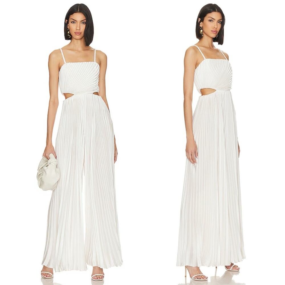 ALICE + OLIVIA Powell Pleated Wide Leg Jumpsuit In White Lightweight Size 6 NEW